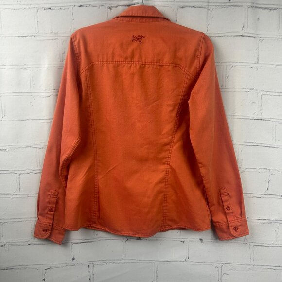 Arcteryx Orange Button Shirt Womens L Long Sleeve Relaxed Fit Outdoors Gorpcore - Picture 9 of 12